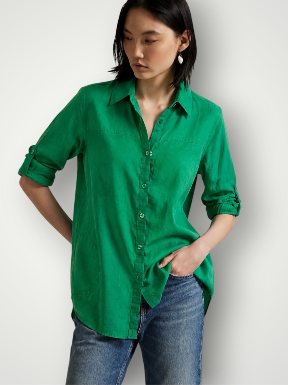 Blu9 100% Linen Button Front Pocket Tunic Shirt - Medium